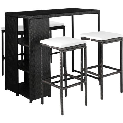 5 tlg. Garten Essgruppe mit Auflagen Poly Rattan Schwarz 5 tlg. Garten Essgruppe mit Auflagen Poly Rattan Schwarz