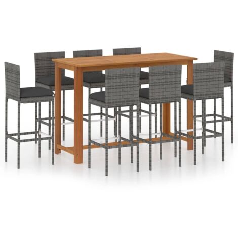 Gartenbar-Set mit Kissen 9 pcs Grau