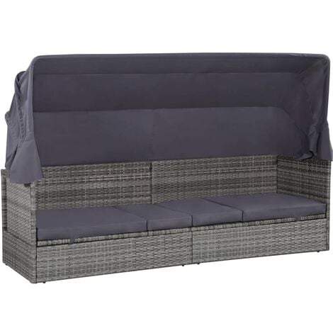 Gartenbett mit Baldachin Grau 205×62 cm Poly Rattan vidaXL