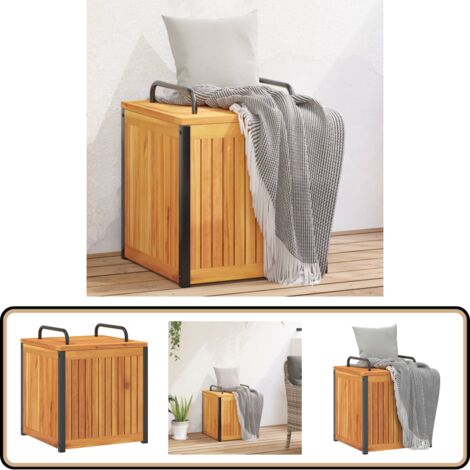 Gartenbox 45x45x45/53 cm Massivholz Akazie und Stahl - Holz Gartenbox - Akaciaschrank - Outdoor Box - Gartenschuppen - Lagerraum Garten
