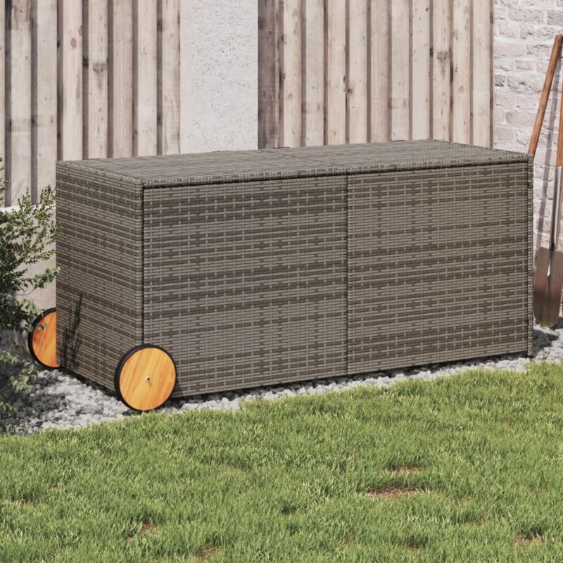 Gartentruhe Mit Rollen Grau 283l Poly Rattan - Vidaxl