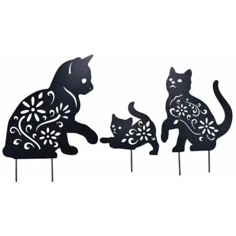 Gartendeko, 3 Stück, Metallkatze, Gartendeko, Schmiedeeisen für den Garten, Gartendeko, Rostoptik, dekorative Metall-Gartenstecker für den Außenbereich, FLITI
