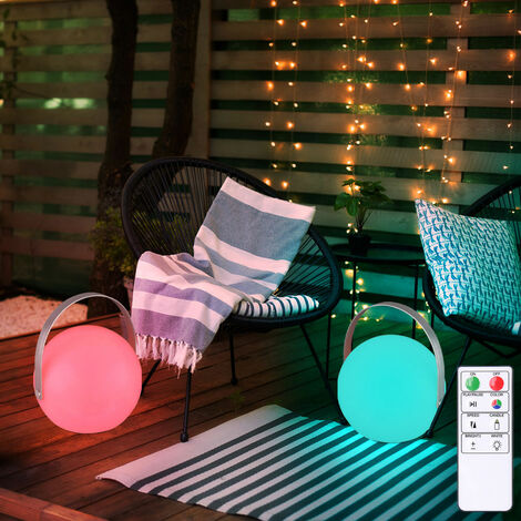 Gartendeko Kugelleuchte mit Fernbedienung dimmbar Farbwechsel Außenleuchte Akku Gartenleuchte mit Kerzeneffekt, zum Aufhängen oder Hinstellen, RGB LED, DxH 18,9 x 21 cm, 2er Set