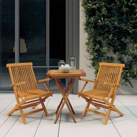 Gartenessgruppe 3 Teile Massives Teakholz