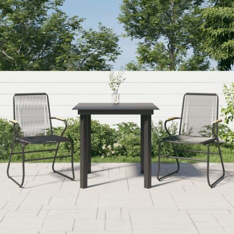 Gartenessgruppe 3-teilig Schwarz Rattan PVC