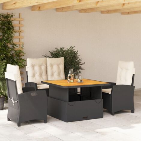 Gartenessgruppe 4-teilig mit schwarzen Kissen