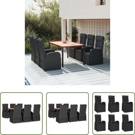Gartenessgruppe -  7-tlg. Garten-Essgruppe mit Kissen Schwarz Poly Rattan