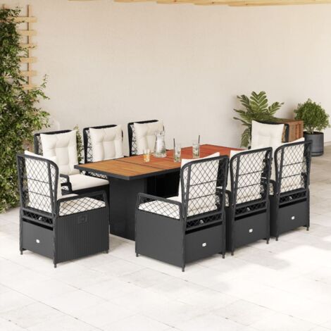 GartenEssgruppe 9-teilig mit Kissen schwarz Rattan