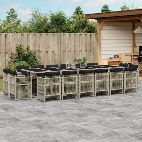 Gartenessgruppe mit Kissen 17 Teile grau-lich