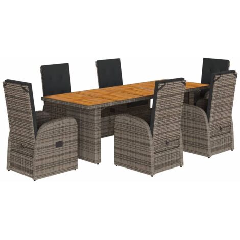 Gartenessgruppe mit Kissen 7 Teile Grau Rattan