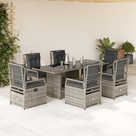 Gartenesszimmer mit Kissen 7 Teile grau Rattan