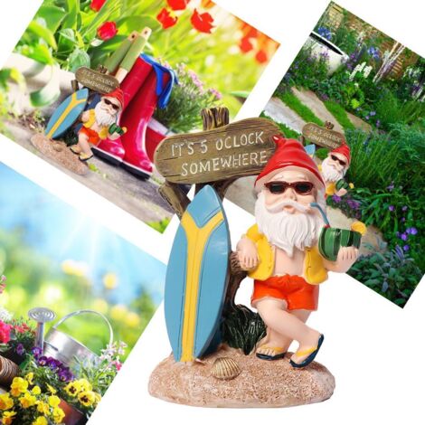Gartenfigur aus Kunstharz – Kobold-Elf mit Brille und Wassermelone (170 g, 10 × 6,5 × 14,5 cm) – Dekoration für Garten, Wohnzimmer und Büro