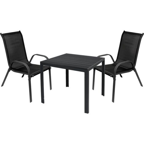 Gartengarnitur 3-teilig 80x80cm Anthrazit/Schwarz Non-Wood-MMC372229+2xMMC330880