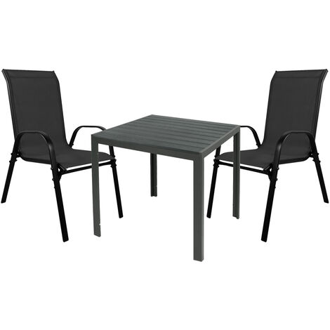 Gartengarnitur 3-teilig 90x90cm Anthrazit/Grau Non-Wood-M691915+2xMMC330887