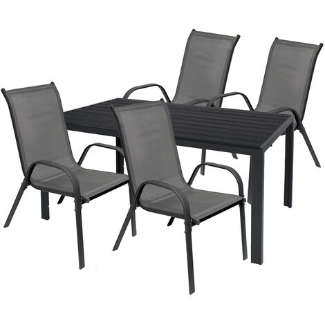 Gartengarnitur 5-teilig 125x90cm Anthrazit/schwarz/Anthrazit Polywood-MMC372234+4xMMC330881