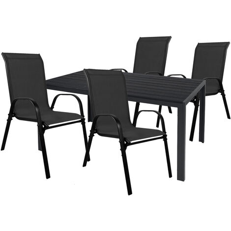 Gartengarnitur 5-teilig 150x90cm Anthrazit/schwarz Non-Wood-M691892+4xMMC330887