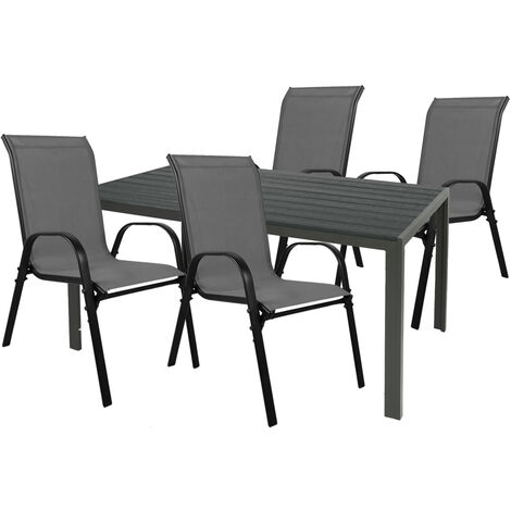 Gartengarnitur 5-teilig 160x90cm Anthrazit/Schwarz Polywood-M726867+4xMMC330888