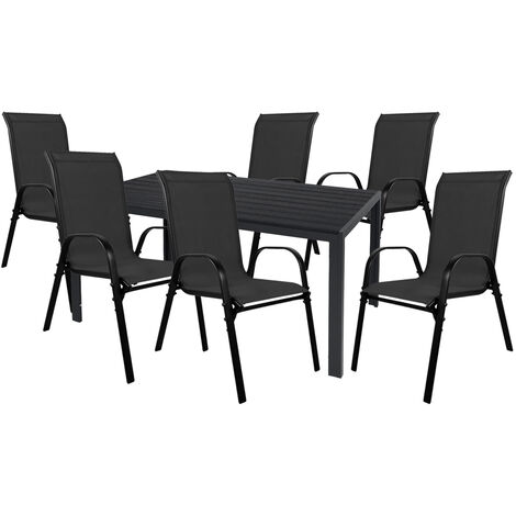 Gartengarnitur 7-teilig 150x90cm Anthrazit/Schwarz Non-Wood-M691892+6xMMC330887