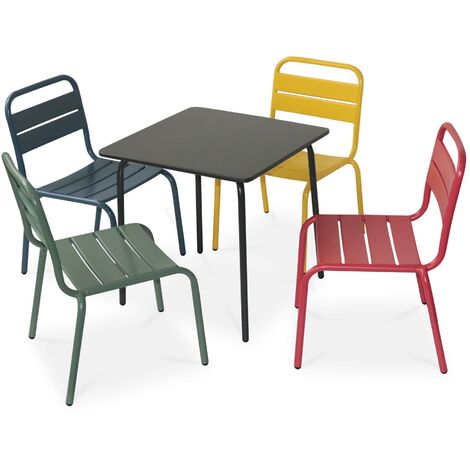 Gartengarnitur für Kinder - Anna - Mehrfarbig, 4 Plätze, Tische und Stühle, 48x48cm - Mehrfarbig