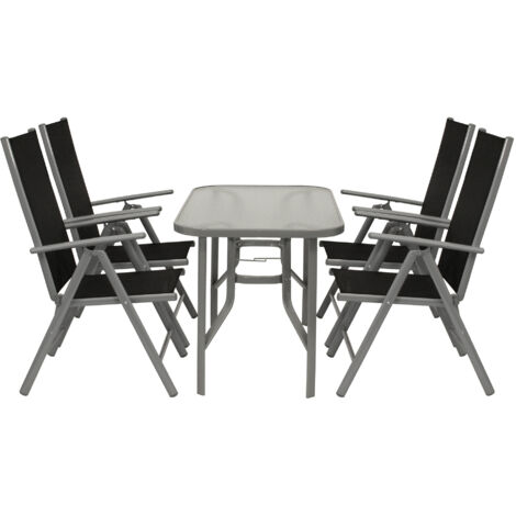 Gartengarnitur RAVENNA 5-teilig, Klappsessel + Glastisch 70x120cm