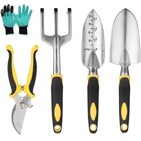 Gartengeräte, Gartenschaufel, Gartenschere, tragbares Multifunktions-Gartengerät, 5-teiliges Set