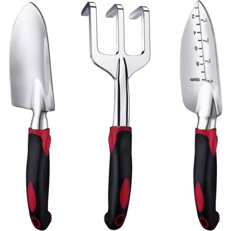 Gartengeräte-Set, 3-teiliges, robustes Gartengeräte-Set aus Aluminiumguss mit weichen, rutschfesten Gummigriffen