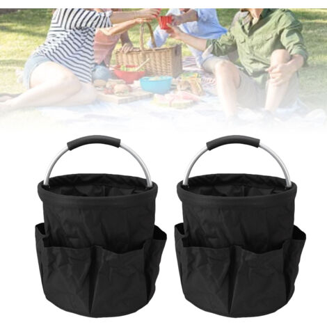 Gartengerätetasche [2 Stück] Faltbare Eimer-Werkzeugtasche aus Oxford-Gewebe, 28 cm (11 Zoll), mit 6 Taschen, multifunktional, für drinnen und draußen, schwarz