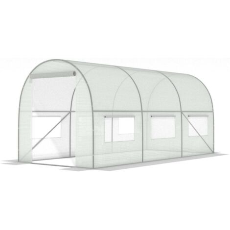 Gartengewächshaus 4,5x2x2 Meter weiß - mit 6 Moskitonetzfenstern - 9m2