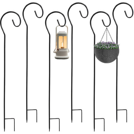 Gartenhaken [DIY 6er-Set] Rostfreier, pulverbeschichteter Schmiedeeisenhaken mit abnehmbarer Bodenhülse (81,5 cm Innenhaken)