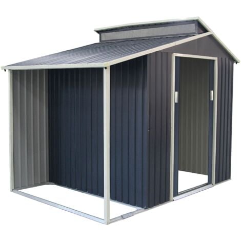 Gartenhaus aus Metall Gardiun Marlow mit Veranda 6,85 m² Außenfläche 355x193x237 cm Verzinkter Stahl Grau Anthrazit