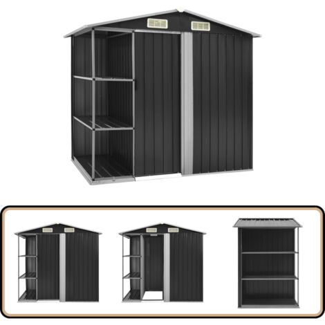 Gartenhaus mit Regal Anthrazit 205x130x183 cm Eisen - Gartenschuppen - Gartenhaus - Lagerschrank - Werkzeuglager - Outdoor Aufbewahrung