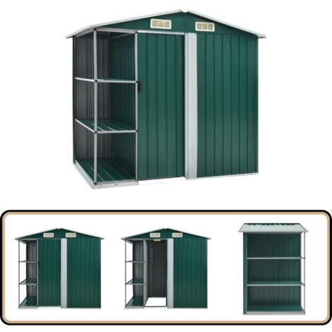 Gartenhaus mit Regal Grün 205x130x183 cm Eisen - Gartenschuppen - Gartenhaus - Lagerschrank - Werkzeuglager - Outdoor-Lagerung