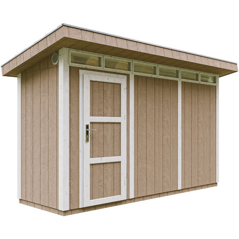 Gartenhaus Premium Qualität 4,3m² - L161xW411cm- All-Inclusive-Set mit Boden, Bitumen-Dachziegeln, Farbset-  LP Smartside - Timbela M902 TERRA BROWN