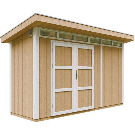 Gartenhaus Premium Qualität 4,3m² - L161xW411cm- All-Inclusive-Set mit Boden, Bitumen-Dachziegeln, Farbset-  LP Smartside - Timbela M902A HARVEST HONEY