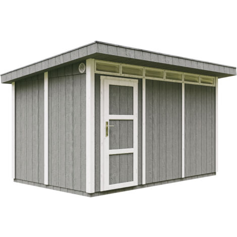 Gartenhaus Premium Qualität 8,7m² - L279xW412cm- All-Inclusive-Set mit Boden, Bitumen-Dachziegeln, Farbset- LP Smartside - Timbela M904 CAVERN STEEL