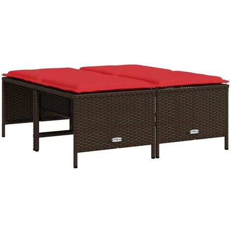 Gartenhocker mit Kissen 4 Stk. Braun Poly Rattan vidaXL
