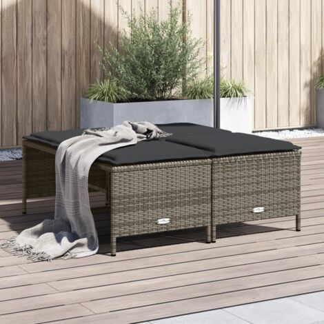 Gartenhocker mit Kissen 4 Stk. Grau Poly Rattan vidaXL