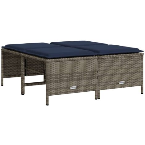 Gartenhocker mit Kissen 4 Stk. Grau Poly Rattan vidaXL