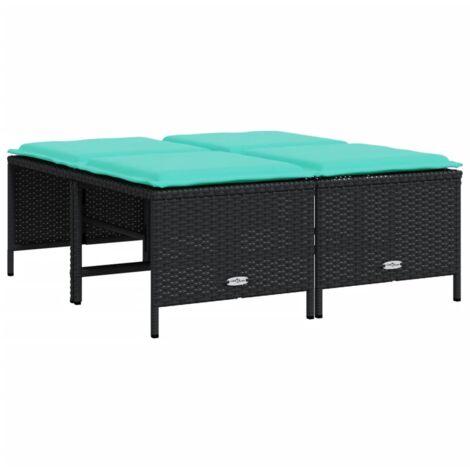 Gartenhocker mit Kissen 4 Stk. Schwarz Poly Rattan vidaXL
