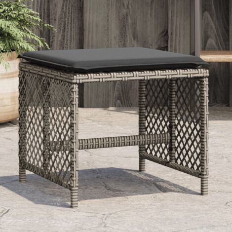 Gartenhocker mit Kissen, 4er Set, grau, 41x41x36 cm, Rattan