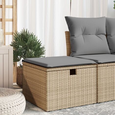 Gartenhocker mit Kissen Beige 55x55x37 cm Poly Rattan CFW556688
