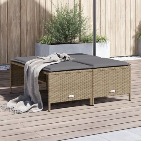 Gartenhocker mit Kissen im 4er Set Beige Geflecht