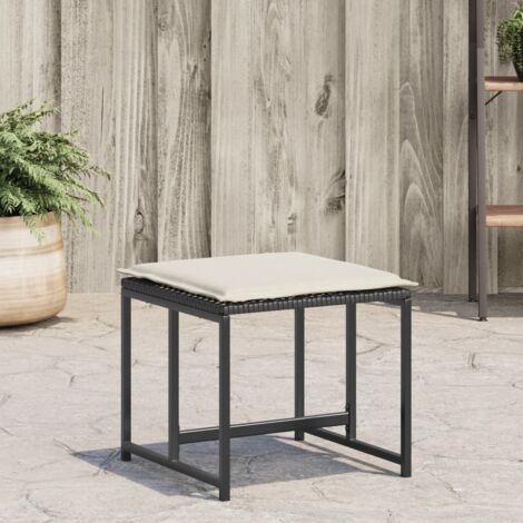 Gartenhocker mit Kissen Set von 4 Schwarz Rattan