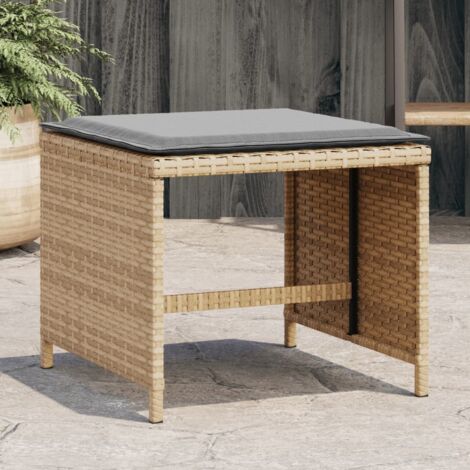 Gartenhocker und Kissen Set von 4, beige Mischgeflecht