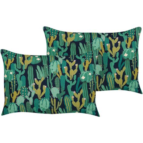 Gartenkissen 2er Set BUSSANA Pflanzenmuster 40 x 60 cm Grün