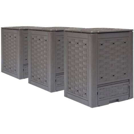 Gartenkomposter 3 Stk. Braun 60x60x83cm 900 L Kunststoff Rattan