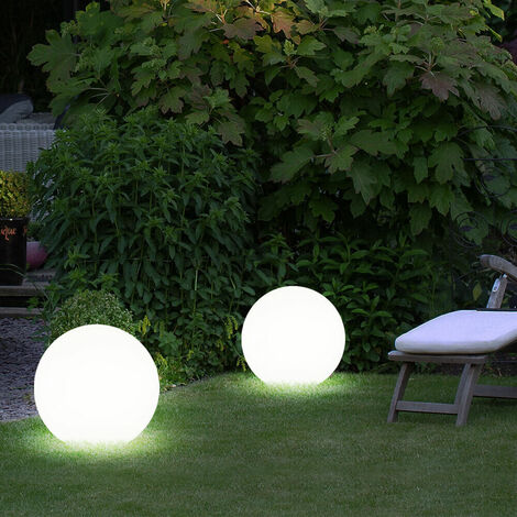 Gartenlampe Außenleuchte Kugellampe, Outdoorlampe mit Erdspieß, Terrassenleuchte, wetterfest, Kugel, weiß, matt, 1x E27 Fassung, DxH 25x51 cm, 2er Set