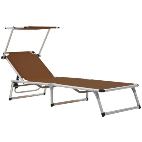 Gartenliege Sonnenliege Klappliege  Relaxliege für Garten, Balkon und Terrrasse  mit Sonnenschutz Aluminium und Textilene Braun DE79523