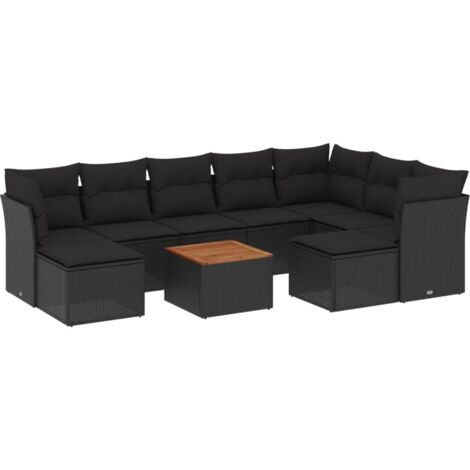 Gartenlounge 10 Teile mit schwarzen Kissen aus geflochtener Harz