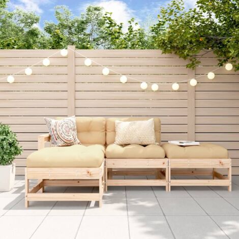 Gartenlounge 4 Teile mit Kissen aus Massivholz